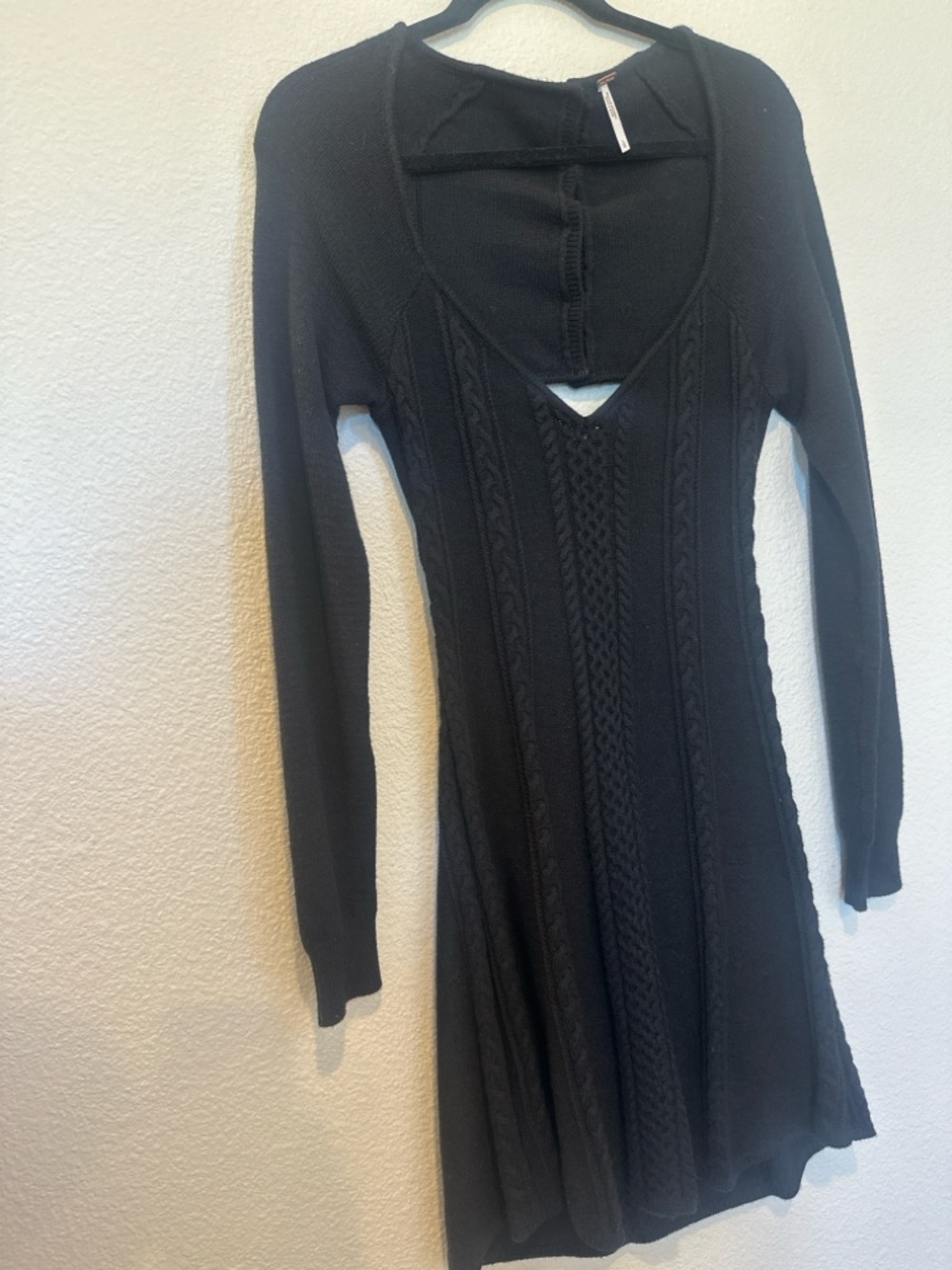 Free People Black Cable Knit Cutout Open Back Sweater Dress Size Large